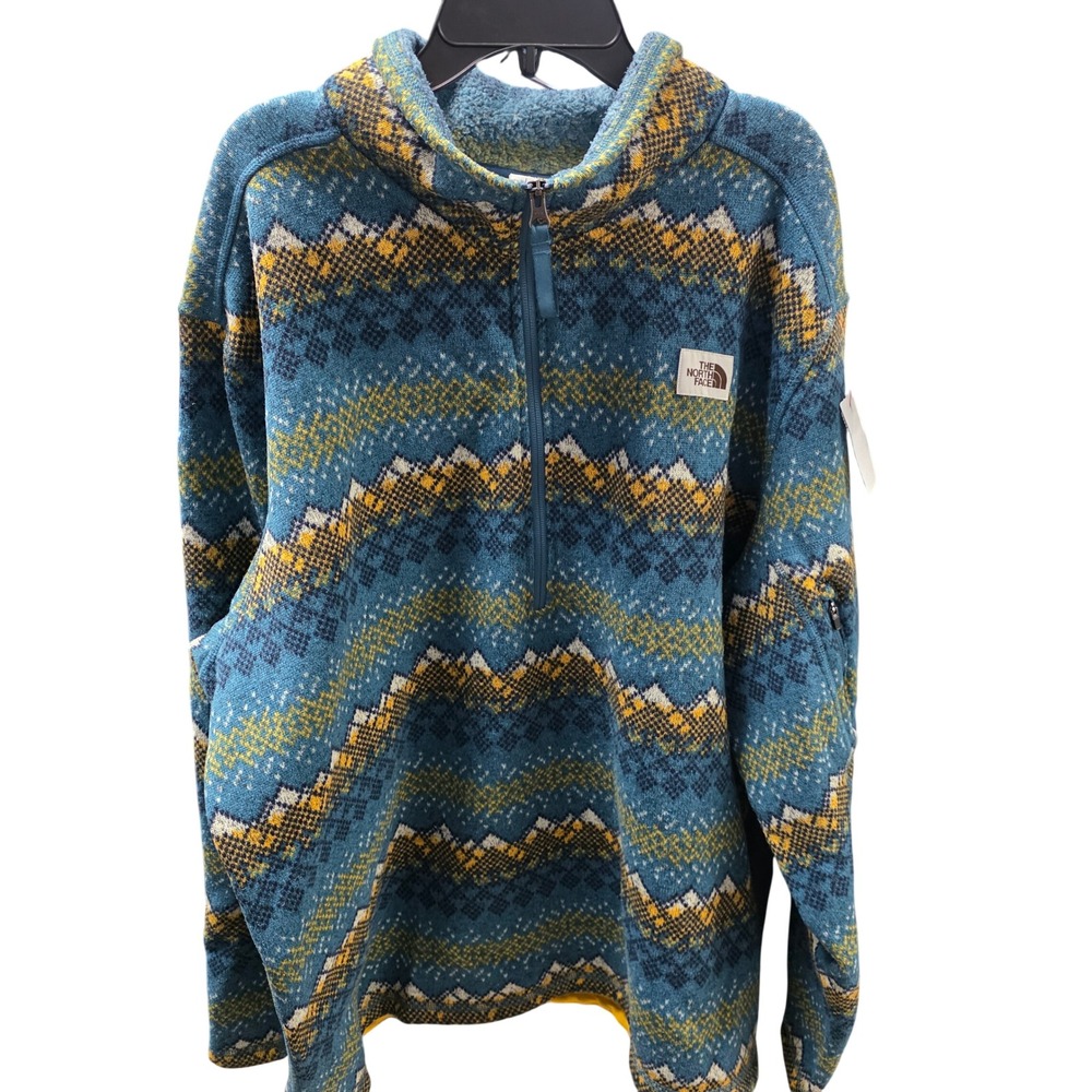 The North Face Gordon Lyons Quarter Zip Fleece Pullover Blue Yellow Mens XXL